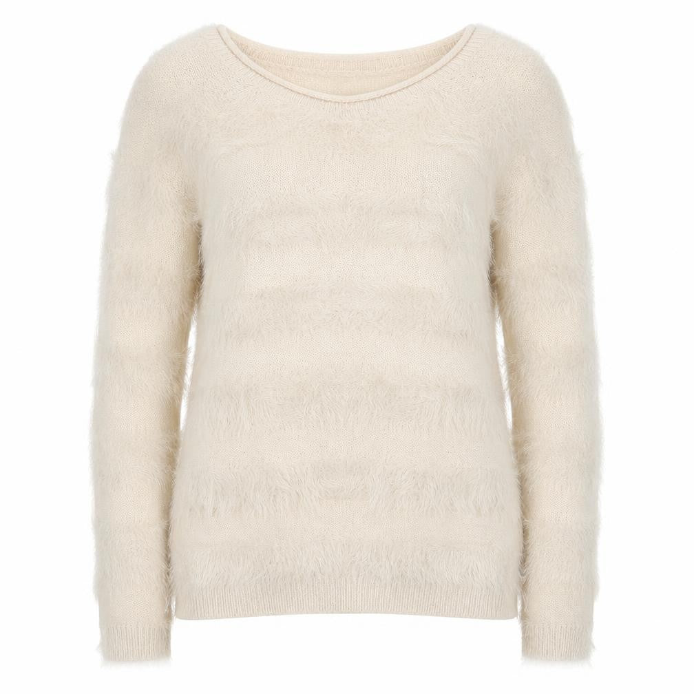 Front view of Only women’s beige round neck nylon jumper, size XS
