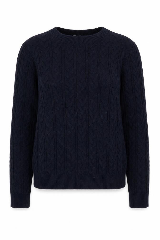 Front view of H&M women’s blue round neck cotton jumper, size M