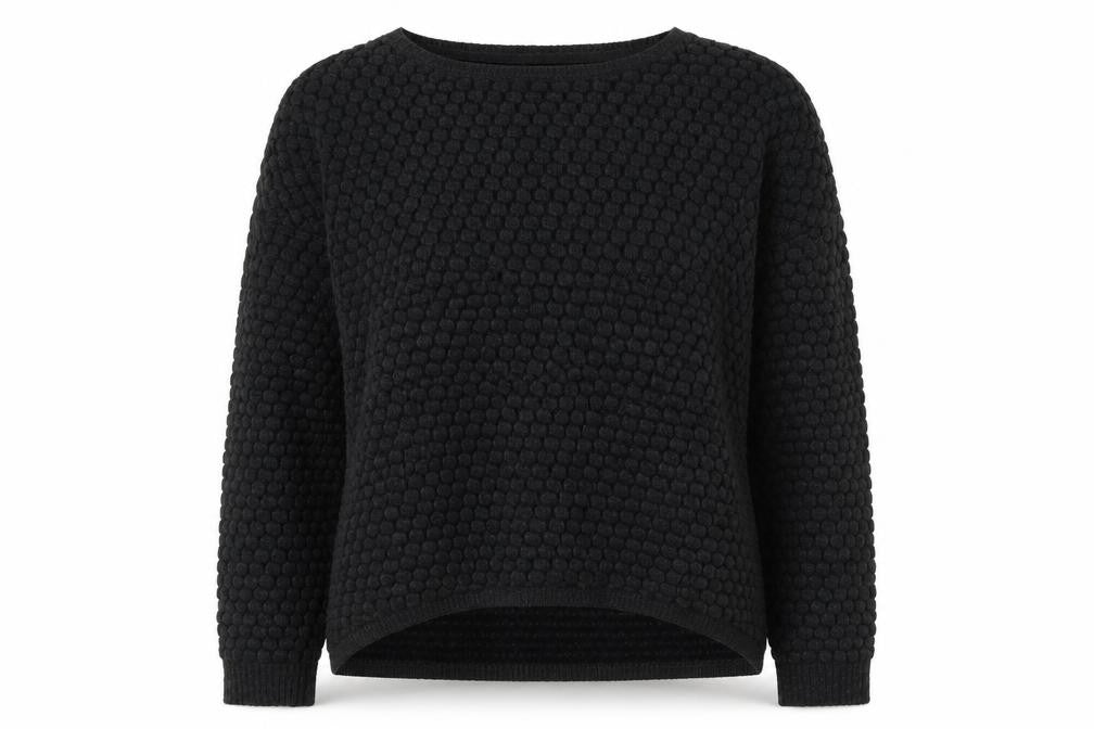 Front view of Monsoon women’s grey round neck acrylic jumper, size L
