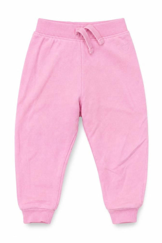 Front view of Dunnes girls’ pink cotton jogger trousers, size 18, months