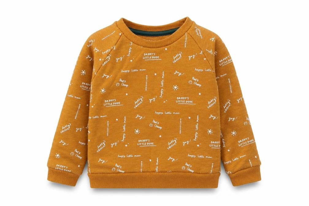 Front view of Primark boys’ brown geometric cotton pullover sweatshirt, size 2, years