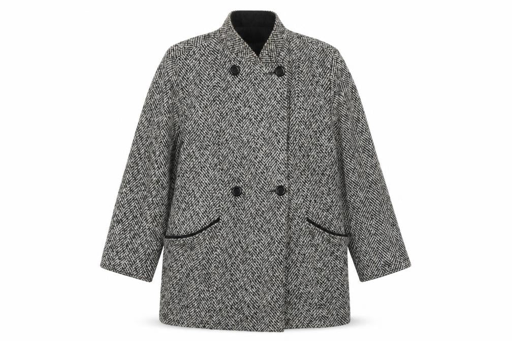 Front view of Debenhams women’s black parka coat, size UK 14, button