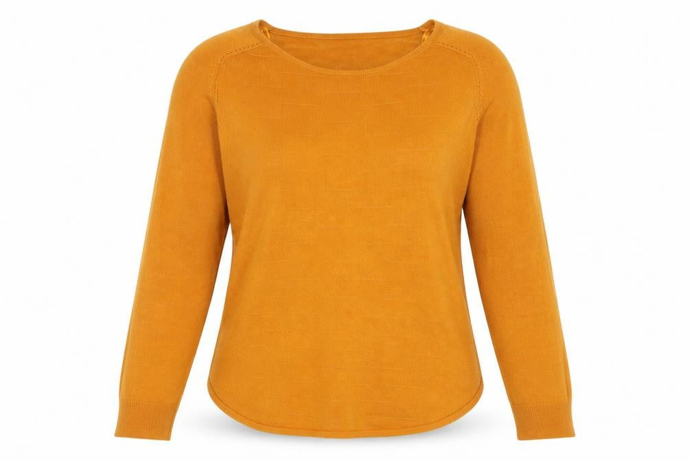 Front view of Vida Vi women’s yellow round neck polyester jumper, size XL