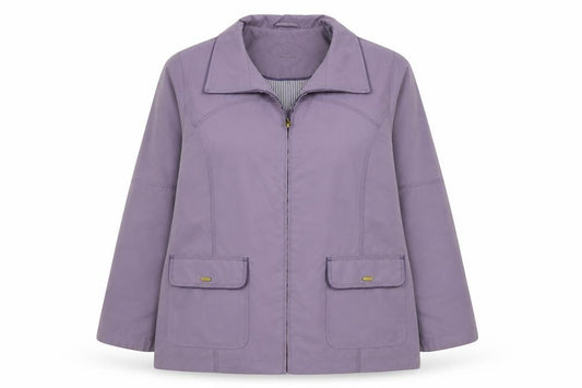Front view of Bonmarché women’s purple jacket, size M, zip