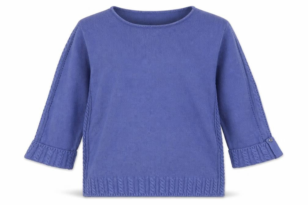 Front view of EWM women’s purple round neck cotton jumper, size M