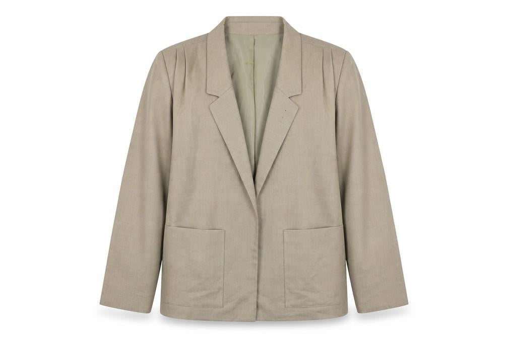Front view of Holmewood women’s beige jacket blazer, size UK 16