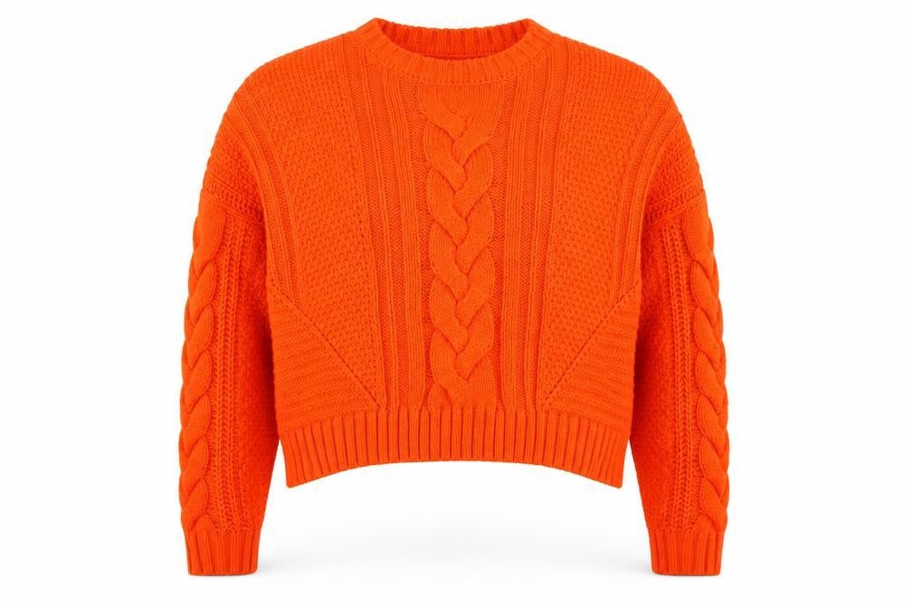 Front view of Divided women’s orange round neck acrylic jumper, size L