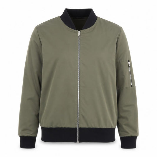 Front view of Miss Blush women’s green bomber jacket jacket, size UK 10, zip