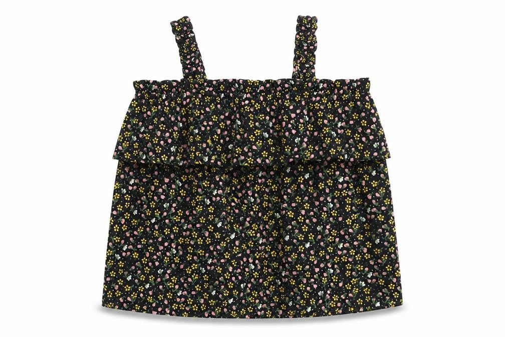 Front view of Primark girls’ black floral polyester basic tank, size 11-12, years square neck pullover