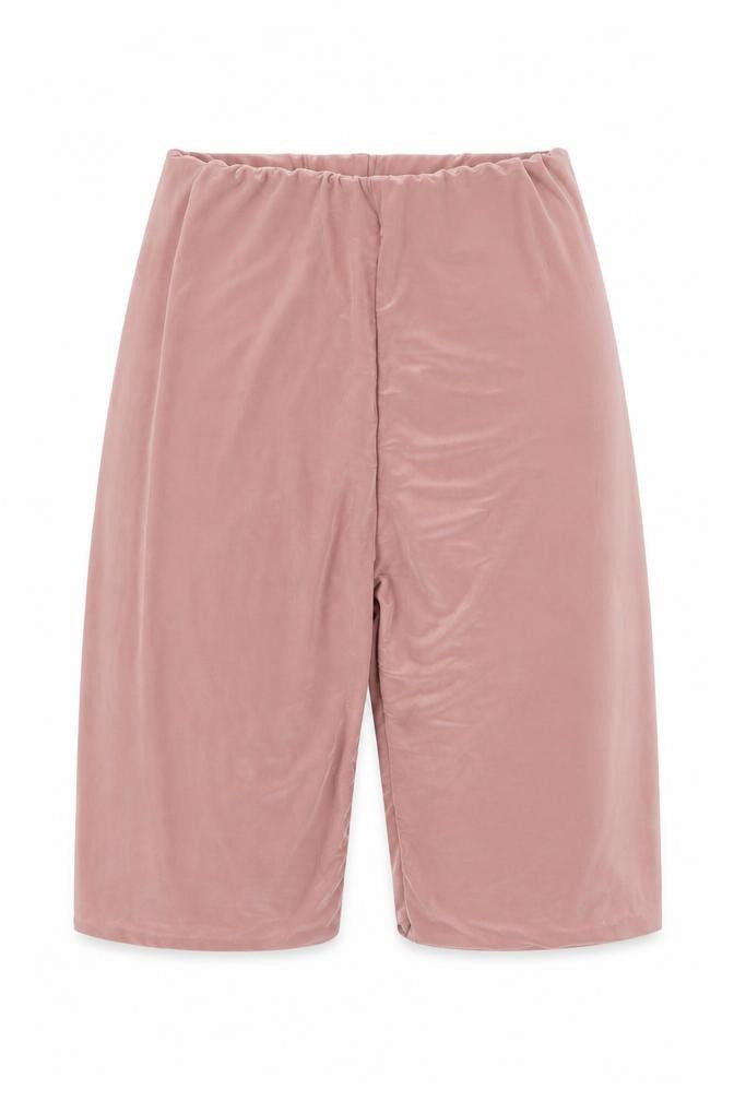 Front view of PRETTYLITTLETHING women’s pink polyester hot pants shorts, size UK 6, 9-inch leg regular pull on