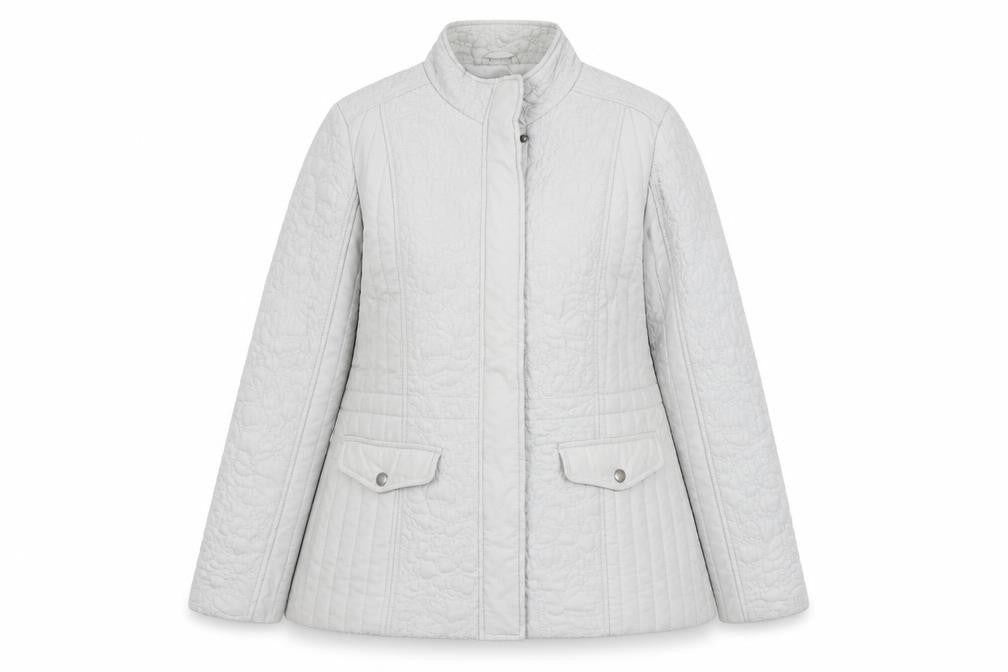 Front view of BHS women’s grey pea coat coat, size UK 16, zip