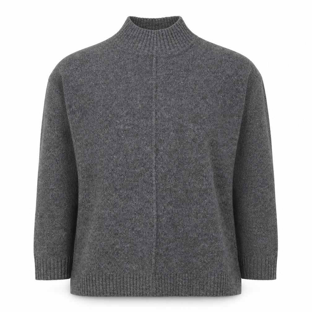 Front view of Primark women’s grey round neck acrylic jumper, size UK 12