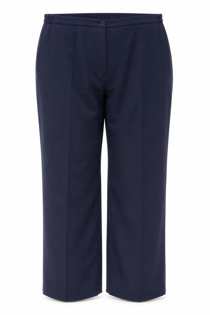 Front view of Gerard women’s blue polyester trousers, size UK 18, 28-inch leg regular button