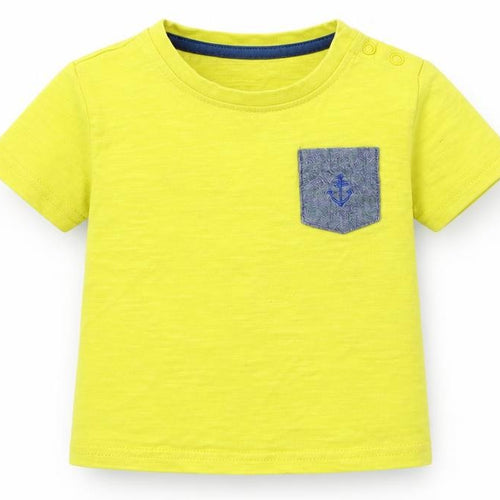 Marks and Spencer Boys Yellow  Cotton Basic T-Shirt Size 6-9 Months Crew Neck Snap