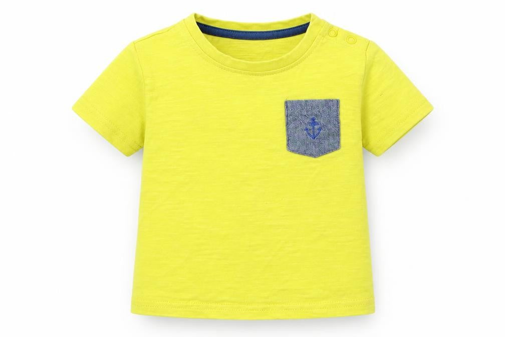 Marks and Spencer Boys Yellow  Cotton Basic T-Shirt Size 6-9 Months Crew Neck Snap