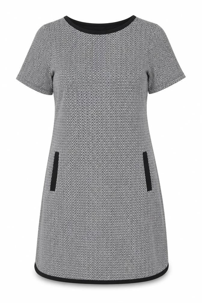 Front view of Peacocks women’s black herringbone polyester a-line, size UK 10, scoop neck pullover