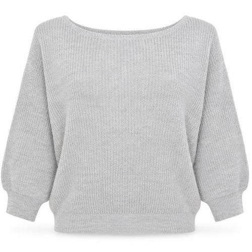 Femme Luxe Womens Grey Boat Neck  Acrylic Pullover Jumper Size S