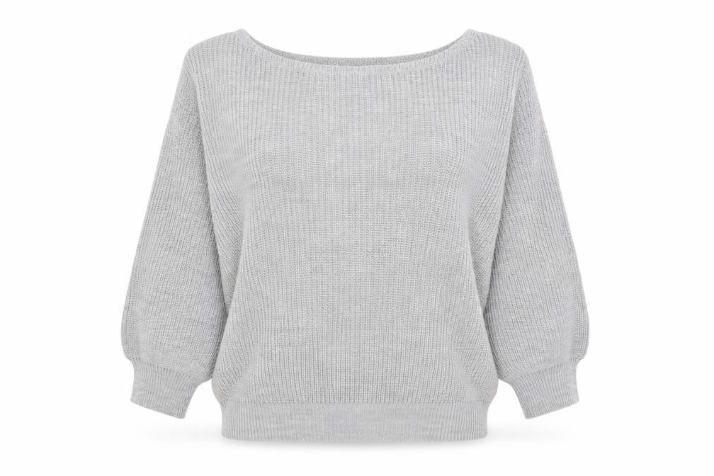 Femme Luxe Womens Grey Boat Neck  Acrylic Pullover Jumper Size S