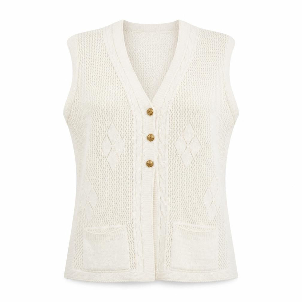 Pulse Womens White V-Neck  Acrylic Cardigan Jumper Size L