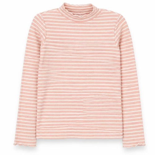 F&F Girls Pink Striped Viscose Basic T-Shirt Size 9-10 Years Round Neck Pullover