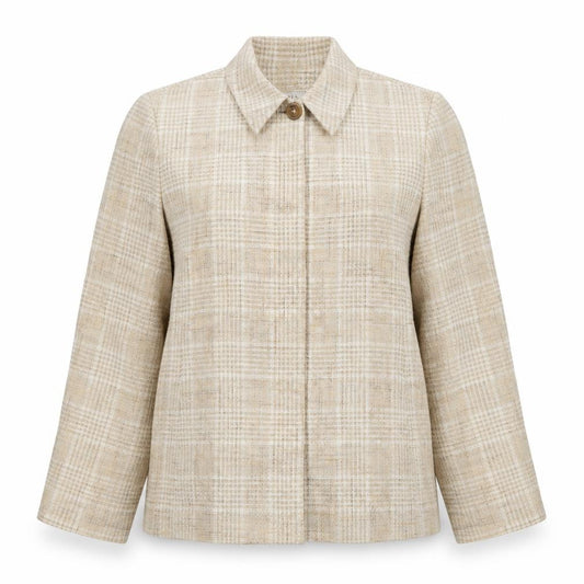Front view of Field Manor women’s beige plaid jacket, size UK 8