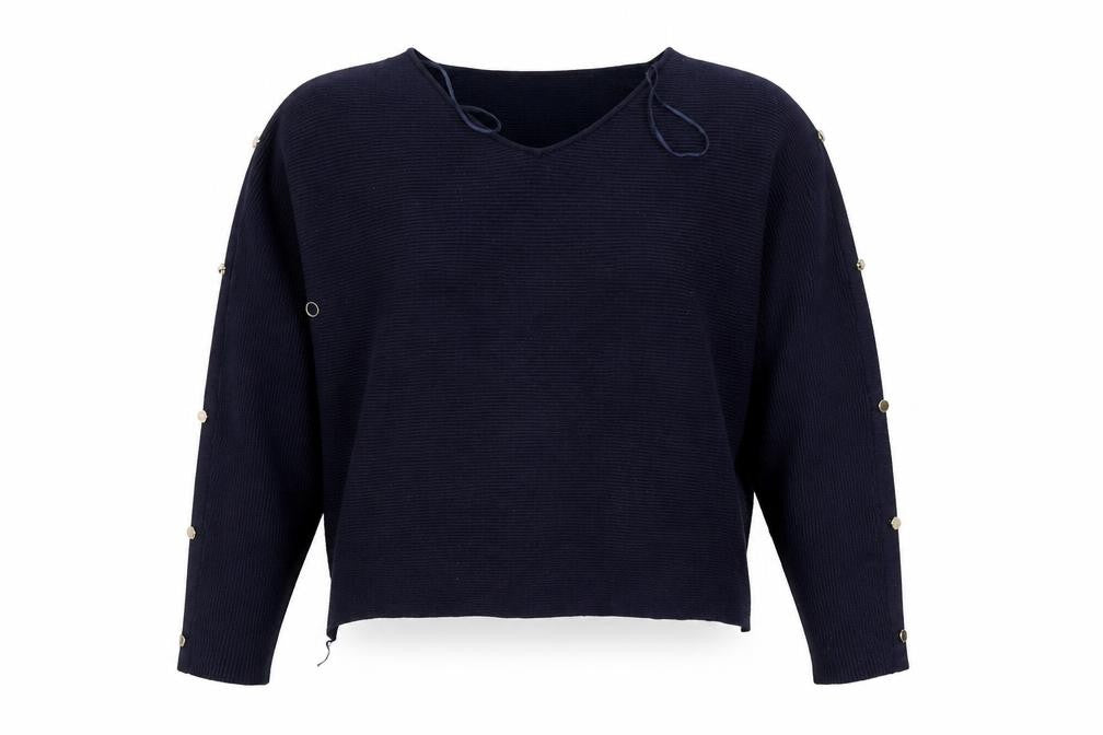 Front view of Paramour women’s blue v-neck viscose jumper, size L