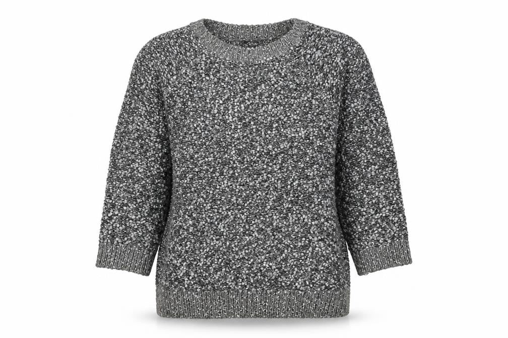 Front view of Bonmarché women’s grey round neck polyester jumper, size M