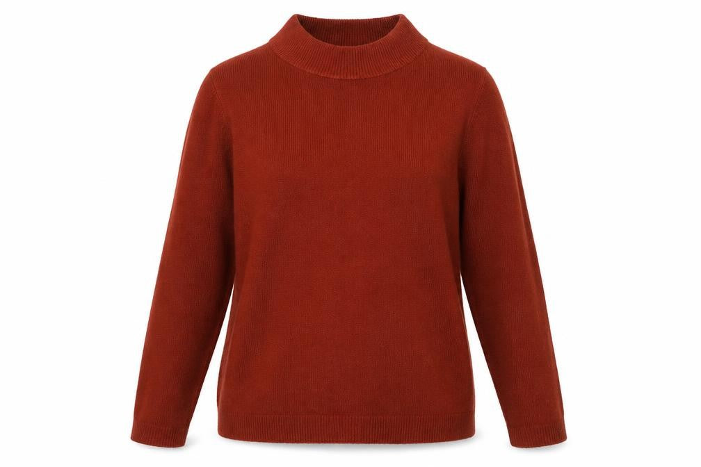 Front view of Papaya women’s orange round neck acrylic jumper, size UK 12