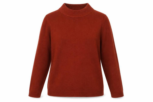 Front view of Papaya women’s orange round neck acrylic jumper, size UK 12