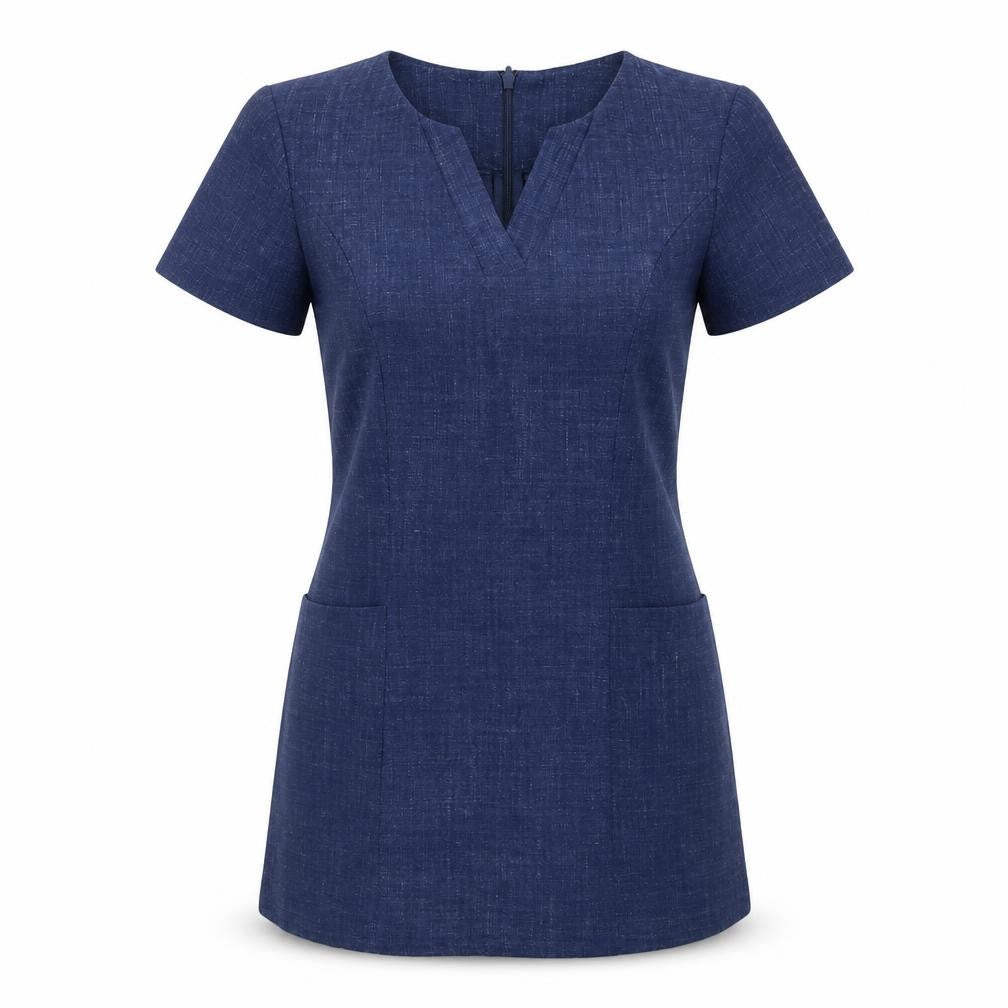 Front view of simon Jersey women’s beige polyester a-line, size UK 8, v-neck