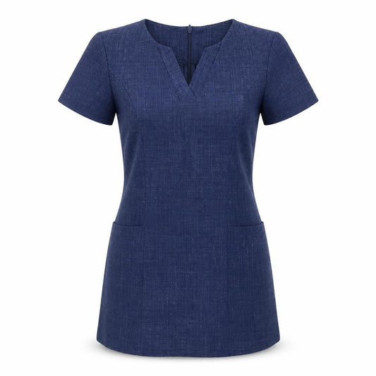 Front view of simon Jersey women’s beige polyester a-line, size UK 8, v-neck