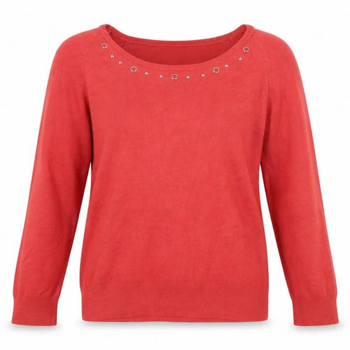 Klass Womens Red Boat Neck  Viscose Pullover Jumper Size L   - Neckline Detail