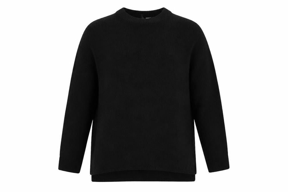 Front view of H&M women’s black crew neck acrylic jumper, size S