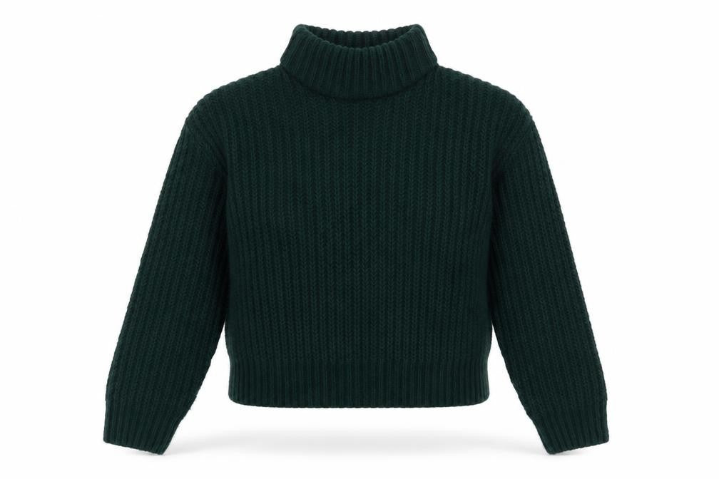 Front view of HB&M women’s green high neck acrylic jumper, size S