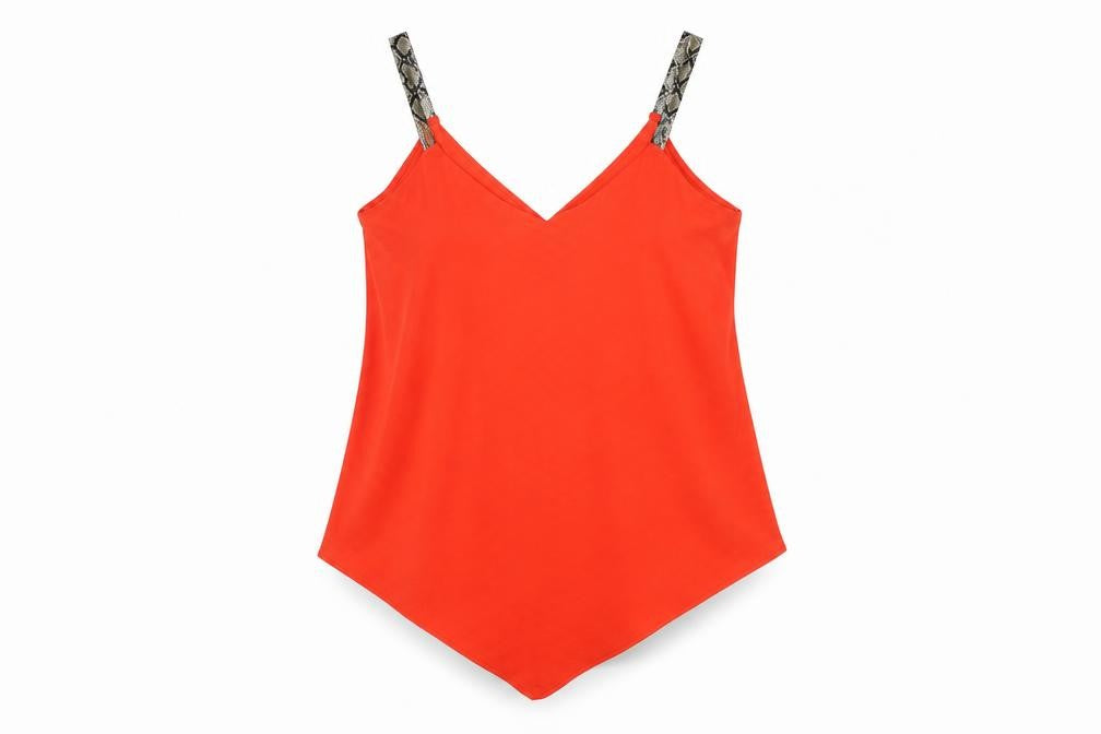 Front view of George women’s orange geometric polyester basic tank, size UK 8, v-neck