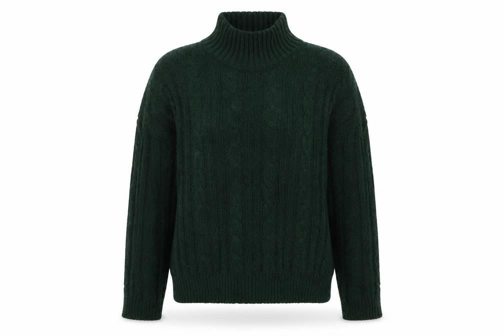 Front view of Peacocks women’s green round neck acrylic jumper, size M