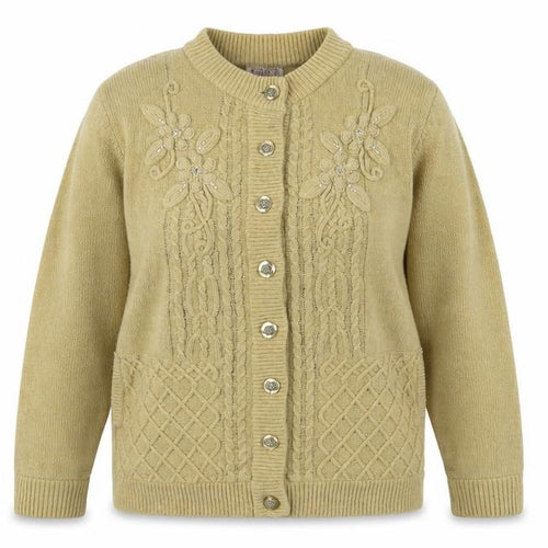 Reflect Womens Beige Round Neck  Acrylic Cardigan Jumper Size M
