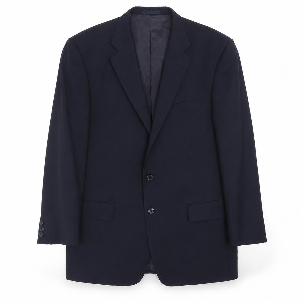 Front view of james fowler men’s blue wool jacket suit jacket, size 42