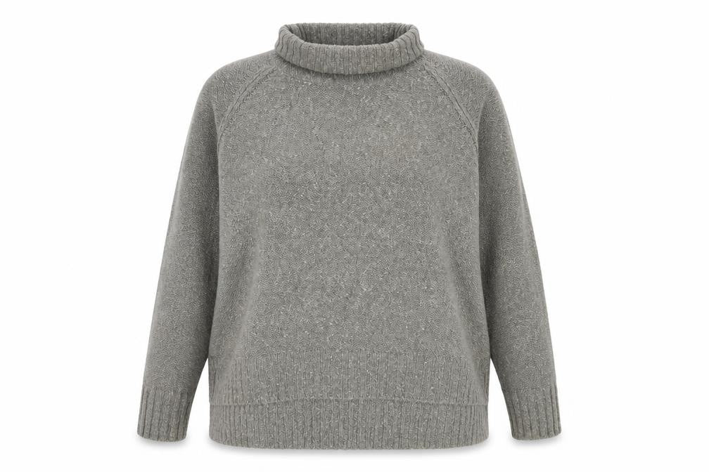 Front view of H&M women’s grey roll neck acrylic jumper, size XL