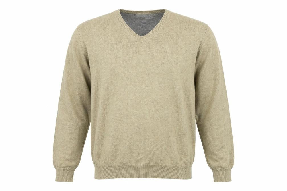 Marks and Spencer Mens Beige V-Neck  Cotton Pullover Jumper Size L