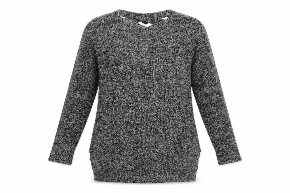 Front view of Pep&Co women’s grey boat neck acrylic jumper, size UK 14