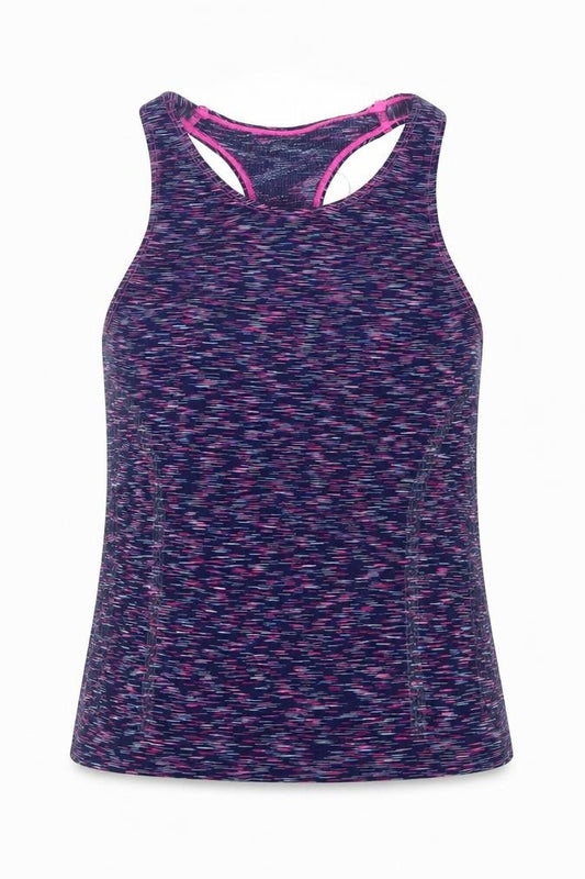 Front view of Peacocks girls’ blue polyester basic tank, size M, round neck pullover