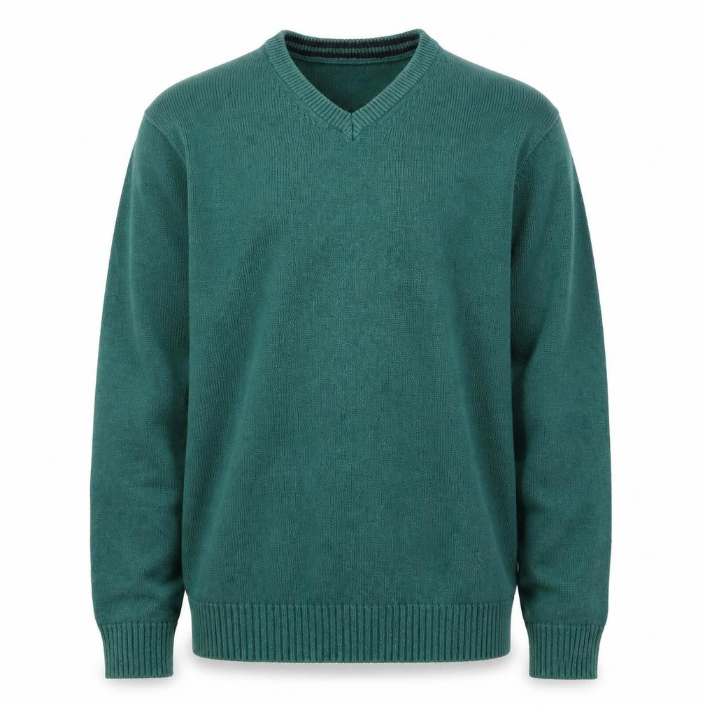 Maine New England Mens Green V-Neck  Cotton Pullover Jumper Size M