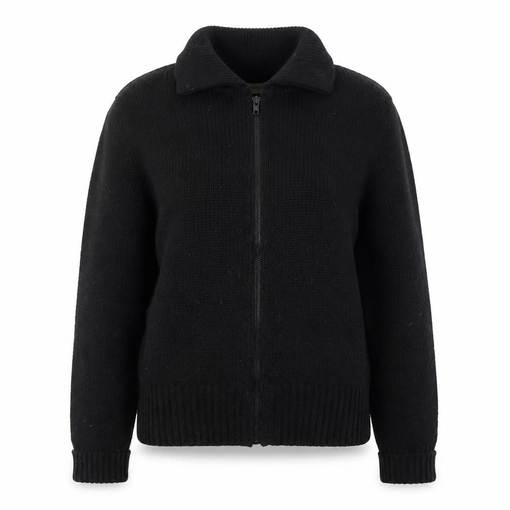 Front view of Pomodore women’s black collared acrylic full zip jumper, size S