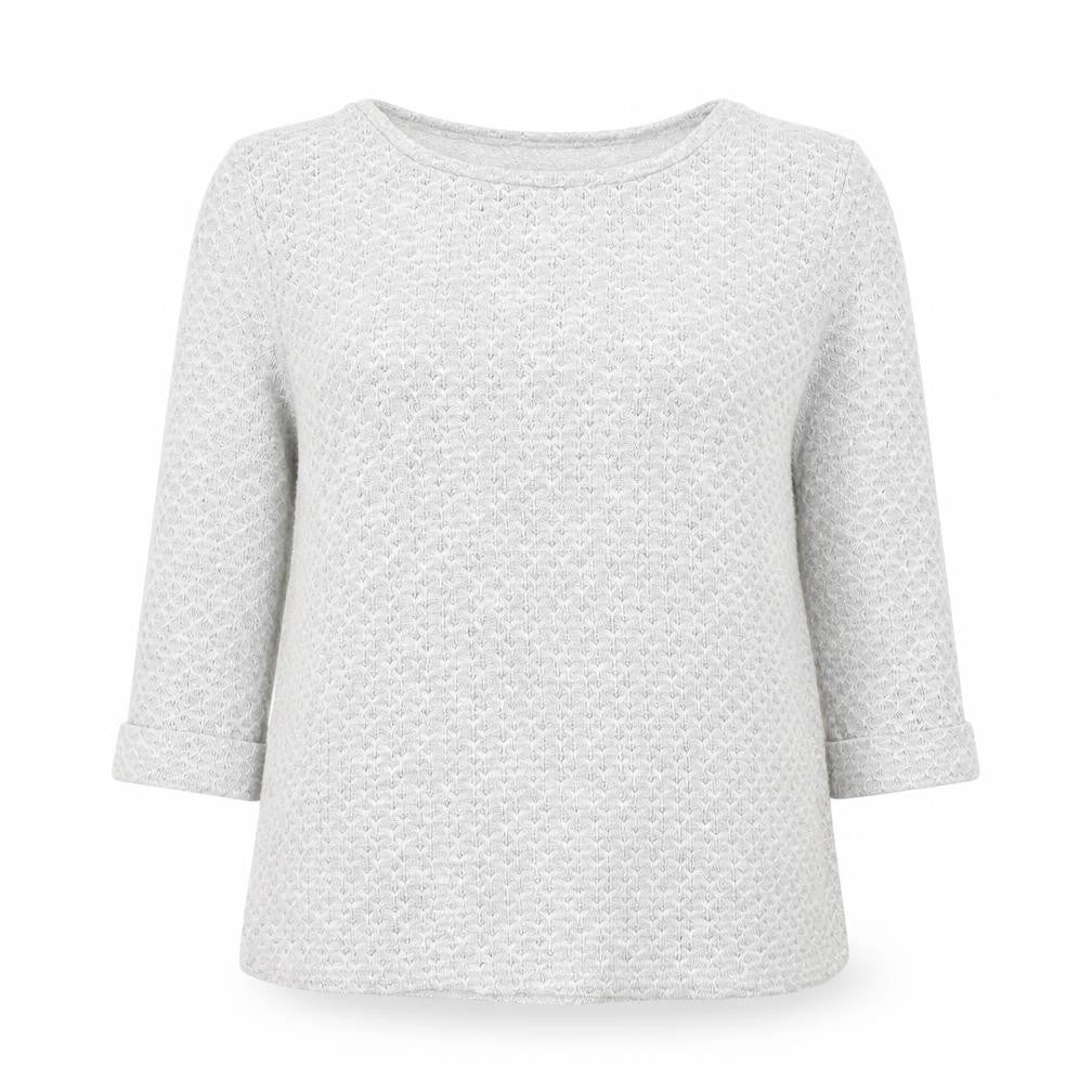 Front view of New Look women’s grey round neck polyester jumper, size UK 14