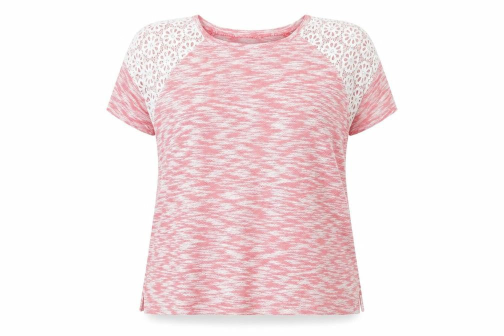 Front view of Matalan` women’s red square neck cotton jumper, size UK 18