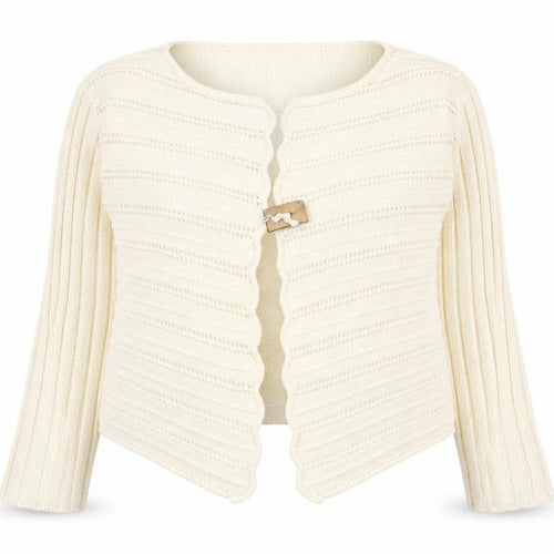 Frank Saul Womens Ivory Round Neck  Acrylic Cardigan Jumper Size M