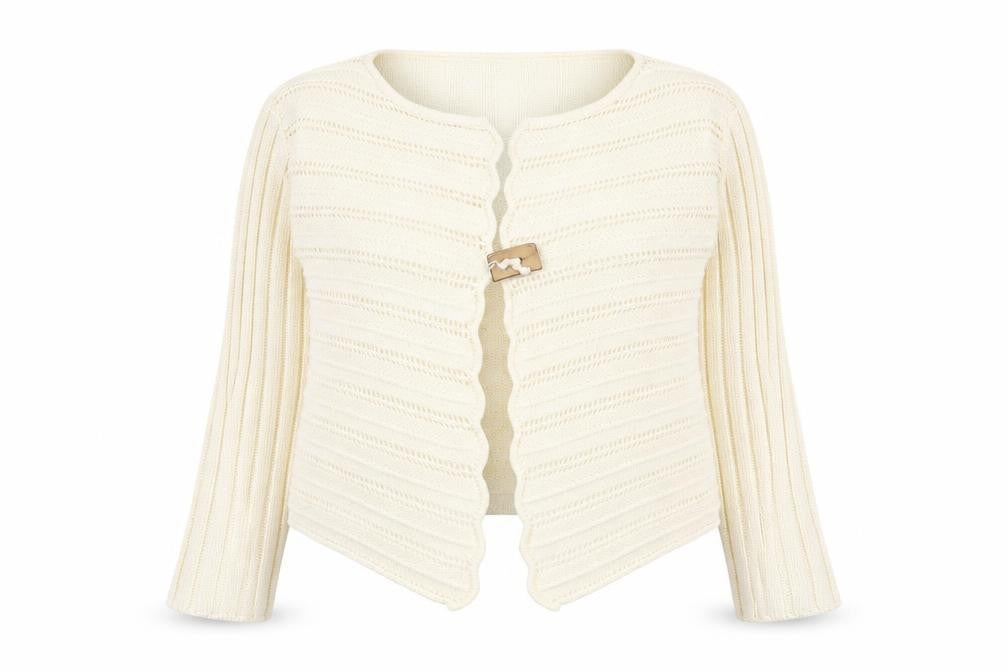 Frank Saul Womens Ivory Round Neck  Acrylic Cardigan Jumper Size M