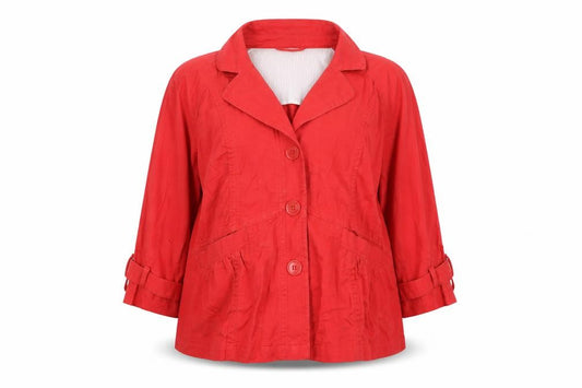Front view of Marks & Spencer women’s red jacket, size UK 16, button