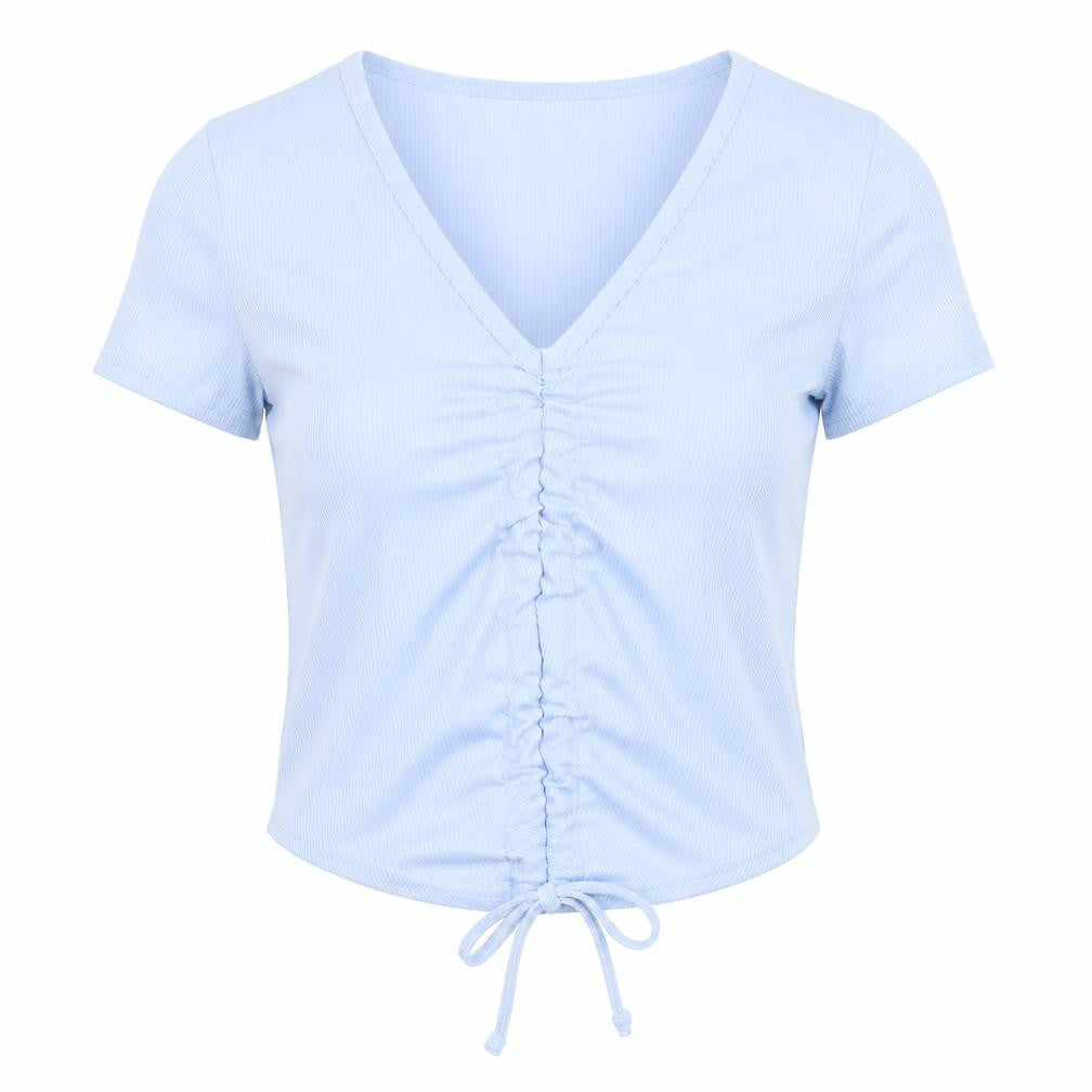 Boohoo Womens Blue  Polyester Cropped T-Shirt Size 6 V-Neck